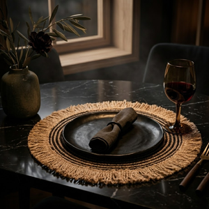 Handmade Jute <b>Table</b> <b>Mat</b> New Design Fringe Edge Eco-Friendly <b>Round</b> Dining Placemat for Home Hotel Use Bulk Supply Export Quality - Product Image 4