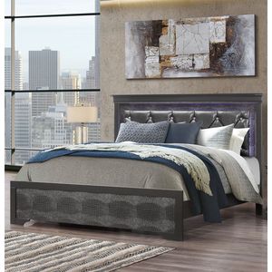SHAKER GREY KING <b>LED</b> UP-HOLSTERED <b>BED</b> - Product Image 4