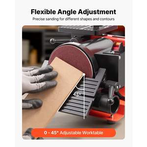 Sableuse à bande et à disque de table 250W Combo 1\" X 30\" Table de travail Ports de collecte de poussière Réglable 0-45 degrés pour le travail du bois DIY - Product Image 4
