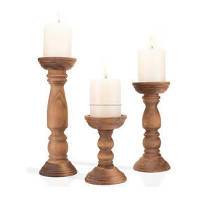 Ensemble de bougeoirs en bois faits à la main respectueux de l'environnement pour le salon décoration de support de pilier en bois rustique brun naturel - Product Image 3