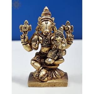 Pequeño Varaha Idol de 3 pulgadas de latón hecho a mano con esculturas de Devi Lakshmi hechas en India - Product Image 1