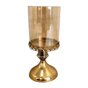 Support à bougies moderne en métal et verre, porte-bougie en verre coloré, porte-bougie pour décoration de mariage - Product Image 1