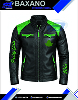 Alpha |   Kapa |   Blouson de moto en cuir pour femme Alpha, noir et vert, avec blocs de couleur, fermeture éclair sur le devant, style racing