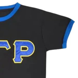 T-shirt Ringer Sororité Sigma Gamma Rho Lettres en Satin Dorées pour Femme Manches Courtes Motif Lettres Grecques Décontracté Tendance Personnalisé - Product Image 3
