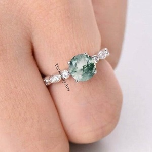 Anillo de Ágata Verde Musgo Natural para Mujer, Anillo de Compromiso Hecho a Mano en Plata de Ley 925, Joyería Nupcial, Regalo de Aniversario para Ella - Product Image 3