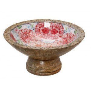 Bol sur piétement en bois de manguier artisanal avec incrustation en émail marbré, bol décoratif de luxe pour fruits, centre de table, décoration de la maison - Product Image 3