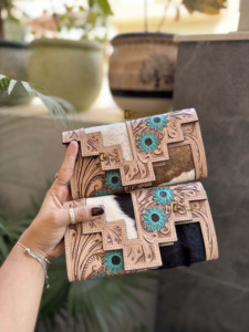 Cartera Organizadora de Cuero Turquesa Estilo Western, Cartera Vintage de Cuero Tallado para Tarjetas y Efectivo - Product Image 6