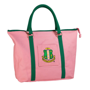 Bolsa de Mano Tipo Tote de Lona Rosa Verde AKA Shield, Gran Capacidad, para Compras, con Cierre, para Viaje, para Mujer - Product Image 1