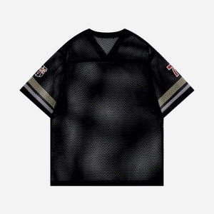 เสื้อฟุตบอลอเมริกันแบบตาข่ายสั่งทำสไตล์ Y2K สำหรับผู้ชาย เนื้อผ้าโพลีเอสเตอร์ระบายอากาศ คอวี ชุดทีม รับผลิตตามสั่งจำนวนมาก - Product Image 5