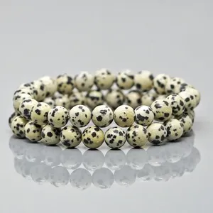 Pulsera Elástica de Cuentas de Jaspe Dálmata Natural de 8mm, Lisas y Redondas, Grado AA, Joyería Curativa al por Mayor - Product Image 5