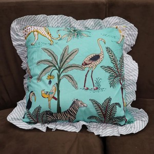 Square Animal Print <b>Cushion</b> <b>Cover</b> With Ruffle Edge Bohemian Style Home Decor Pillow Case - Product Image 2