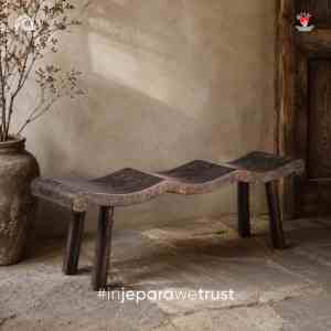 Segara Premium Solid Wood Outdoor Bench Elegant Wave Top Park <b>Stool</b> Weatherproof Long Chair for <b>Garden</b> Patio Resort Jepara - Product Image 1