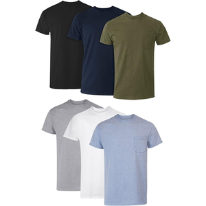 T-shirt pour homme en coton 100% uni à manches courtes, col rond, coupe classique, décontracté, tricoté, respirant, doux, 320g, logo sur le devant - Product Image 1