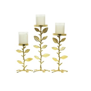 Beautiful Brass Palm Tree <b>Candlestick</b> Holder Set with <b>White</b> Marble Base for Home Decoration - Product Image 2