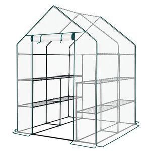 Mini Serra a 8 Ripiani con Copertura in PE 142x142x196 cm, per Interni ed Esterni, Struttura in Legno, Materiale Polietilene per Giardinaggio, Giardino e Cortile - Product Image 1