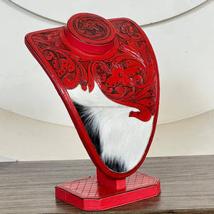 Expositor de Joyería de Cuero Repujado Hecho a Mano, Soporte para Collares de Piel de Vacuno Genuina, Exhibidor de Mostrador para Joyería Western - Product Image 5
