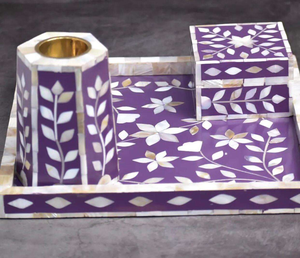 Quemador árabe de Oriente Medio hecho a mano con incienso de nácar, juego de bandeja para quemador de Bakhoor con decoración de Blossom Craft India. - Product Image 5