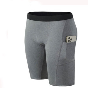 <b>Men</b> Solid Gray <b>Compression</b> <b>Shorts</b> With Side Pockets Quick Dry Sporty Fitness Wear Mid Waist Elastic Waist - Product Image 4