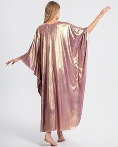 Shimmer V Neck Maxi Abaya <b>Dress</b> Batwing Sleeve <b>Loose</b> Fit Asymmetrical Hem Beaded Silk Women's Evening Party Wear - Product Image 4