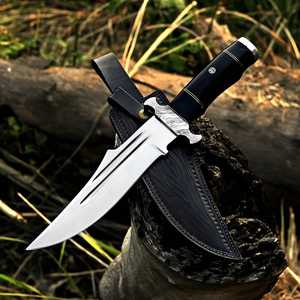 Couteau de chasse à lame fixe 8 Drop Point en acier au carbone avec manche en cuir, couteau Bowie à bord droit pour survie en extérieur OEM ODM - Product Image 1
