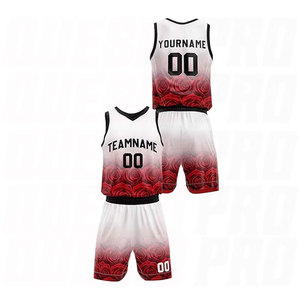 Uniforme de baloncesto con estampado digital personalizado en rojo rosa, conjunto de camiseta y pantalones cortos de baloncesto transpirables de secado rápido para adultos - Product Image 2