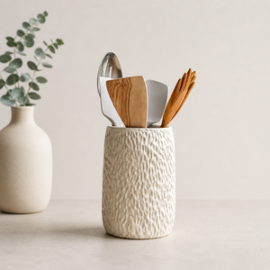 Porte-ustensiles en céramique émaillée rayée, finition lisse, corps épais et durable, résistant à la chaleur, organisateur de rangement pour comptoir de cuisine - Product Image 6