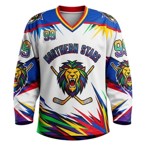 Maillots de hockey sur glace personnalisés style mode 2026, sublimés PRO 100% polyester respirant, col en V, manches longues - Product Image 1