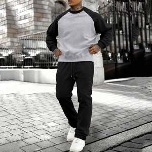 High Quality Men's <b>Fleece</b> 2 Piece Set Crewneck Raglan Sleeve Color Block Sweatsuits <b>Joggers</b> Suit Sets Athletic Sweatpants Outfit - Product Image 6