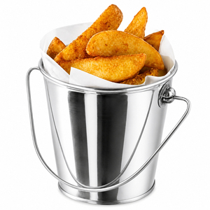 Galvanized Serving Tub Wholesale Mini Stainless Steel Metal Food Basket Handles Fried Chicken Fast Food Snack Bucket - Product Image 2