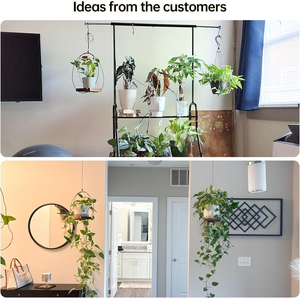 Support de plante suspendu décoratif en métal avec base en bois, porte-plante rond moderne pour la maison, le bureau, le salon, la décoration de table - Product Image 4