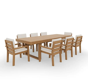 ชุดโต๊ะรับประทานอาหารกลางแจ้งไม้สักแท้ 8 ที่นั่ง สไตล์โมเดิร์นมินิมอล สำหรับสวน ลานบ้าน รีสอร์ท วิลล่า โรงแรม - Product Image 1
