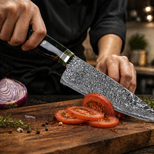 Cuchillo de Chef Hecho a Mano por Edge Master, Acero de Damasco, Mango de Resina y Madera, Funda de Cuero, Hoja de 8-9.9 Pulgadas - Product Image 6