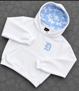 Men's <b>White</b> Pullover Hoodie Plus Size Camouflage Hood Lining Front Letter Logo Hooded <b>Sweatshirt</b> - Product Image 1