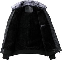 Erkek Siyah PU Deri Slim Bomber Ceket, Yaka Fermuarlı, Moto Biker Tarzı, Sonbaharlık, %100 Polyester Elyaf Dolgulu