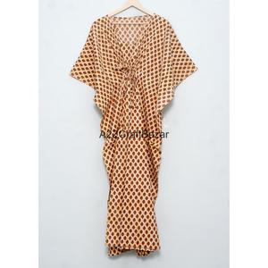 Kaftan en coton pour femme, col en V, sans manches, écologique, moulant, imprimé, lavable, confortable, vêtements de nuit, robe de demoiselle d'honneur - Product Image 6