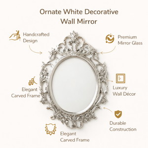Espejo de Pared Ovalado de Lujo Estilo Veneciano con Marco Floral Barroco Ornamentado y Parte Superior en Forma de Corona |   Espejo Decorativo para Dormitorio o Sala de Estar - Product Image 5