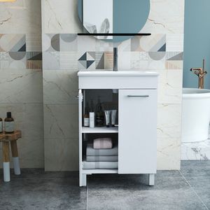 Mobile bagno a doppia anta da 24 pollici con cerniere soft-close, ripiano regolabile e lavabo integrato, montaggio a pavimento - Product Image 4