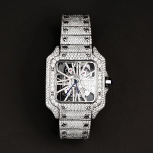 Reloj de Lujo con Movimiento Automático Digital, Correa de Acero Inoxidable, Plata 925, Estilo Hip Hop, Completamente Cubierto de Diamantes Moissanite VVS - Product Image 4
