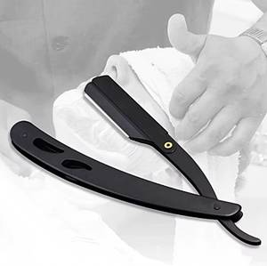 Rasoir droit à manche en plastique noir, lame simple en acier inoxydable, pliable, pour usage professionnel en salon de coiffure - Product Image 2