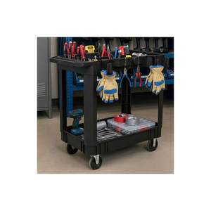 Double Tier Plastic Utility <b>Cart</b> with Wheels Rectangle Shape for Garage <b>Tool</b> Storage PP Material Injection Molded Standing Type - Product Image 1