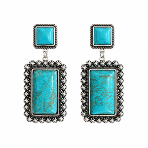 Boucles d'oreilles pendantes rectangulaires en turquoise, style western cowgirl bohème, bijoux faits à la main - Product Image 3