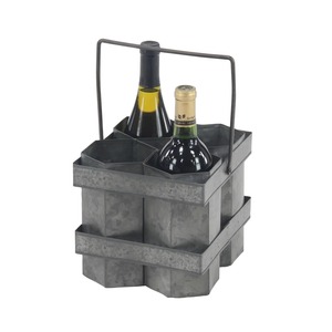Porte-bouteilles décoratif en acier galvanisé avec poignée de transport robuste en métal, style farmhouse chic, hexagonal, pour 4 bouteilles - Product Image 5