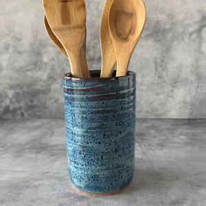 Support à ustensiles en porcelaine à glaçure réactive, finition mouchetée, paroi épaisse, résistant à la chaleur, base stable, organisateur de rangement pour comptoir de cuisine - Product Image 4