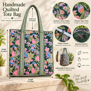 Sac fourre-tout en coton matelassé fait main, imprimé floral coloré, léger et spacieux (18x18 pouces) - Product Image 6