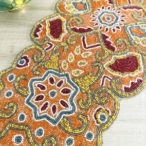 Camino de mesa hecho a mano, con cuentas, amarillo, granate, naranja, dorado, 13x36 pulgadas - Product Image 1