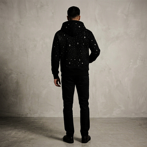 Custom Rhinestone Print <b>Zip</b>-<b>Up</b> <b>Hoodie</b> Unisex <b>Black</b> Casual Hooded Sweatshirt Regular Fit Autumn Knitted 100% Polyester - Product Image 6