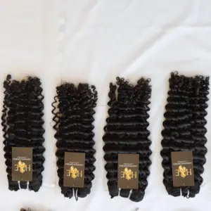 Unprocessed Raw Natural Curly Deep Wave Hair Single Donor Indian Temple Remy Kinky Curl Human Hair Extensions