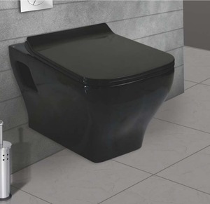 Inodoro de Cerámica Negro Montado en la Pared, Inodoro Moderno Suspendido en la Pared con Descarga por Sifón, Artículos Sanitarios para Baño - Product Image 1