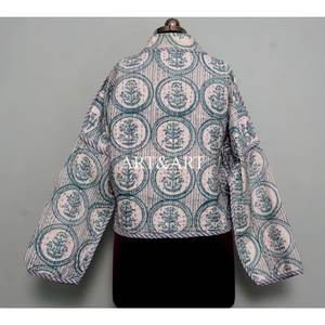 Veste Kantha indienne faite à la main pour femme, 100% coton, écologique, respirante, imprimé floral, longueur courte, manches longues, printemps, décontractée - Product Image 5
