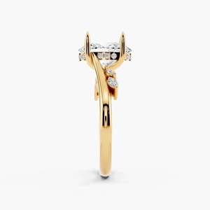 Bague de fiançailles ovale en diamant de laboratoire certifié IGI, plaqué rhodium, avec accent feuille inspiré de la nature, or 10K-18K, argent 925-935 - Product Image 3